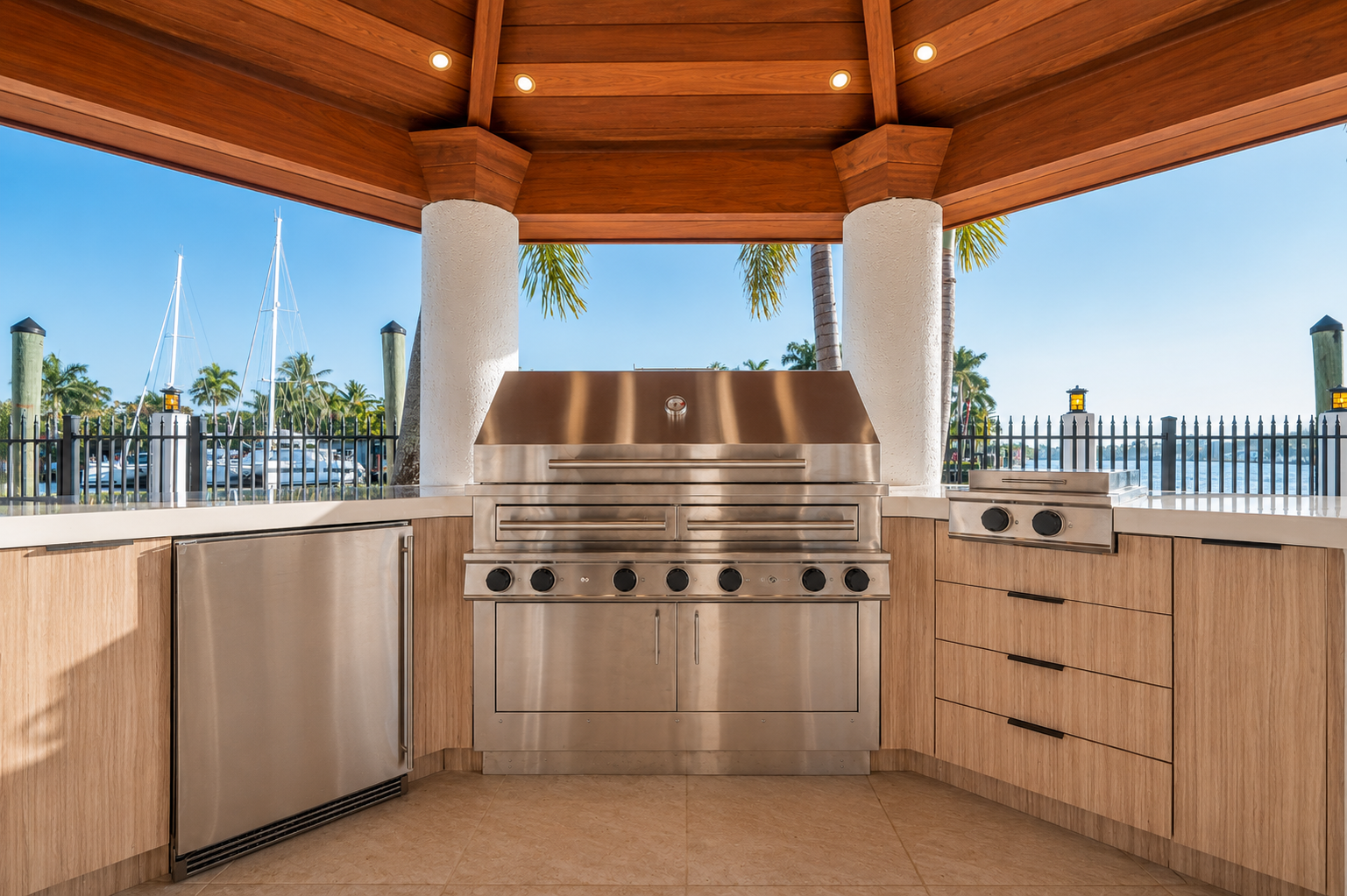 Outdoor kitchen with stone counter