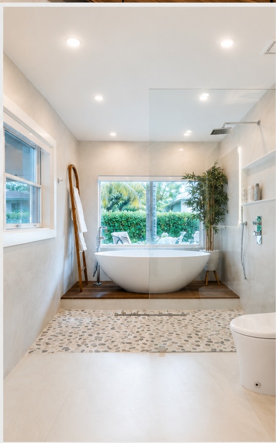 Primary bathroom with freestanding tub and walk-in shower