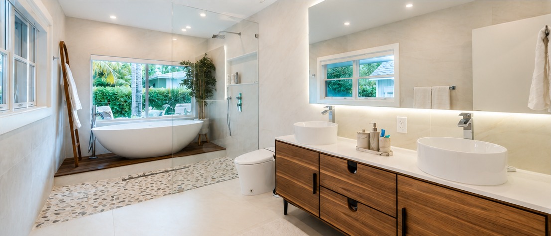 Harbour House primary bathroom after renovation
