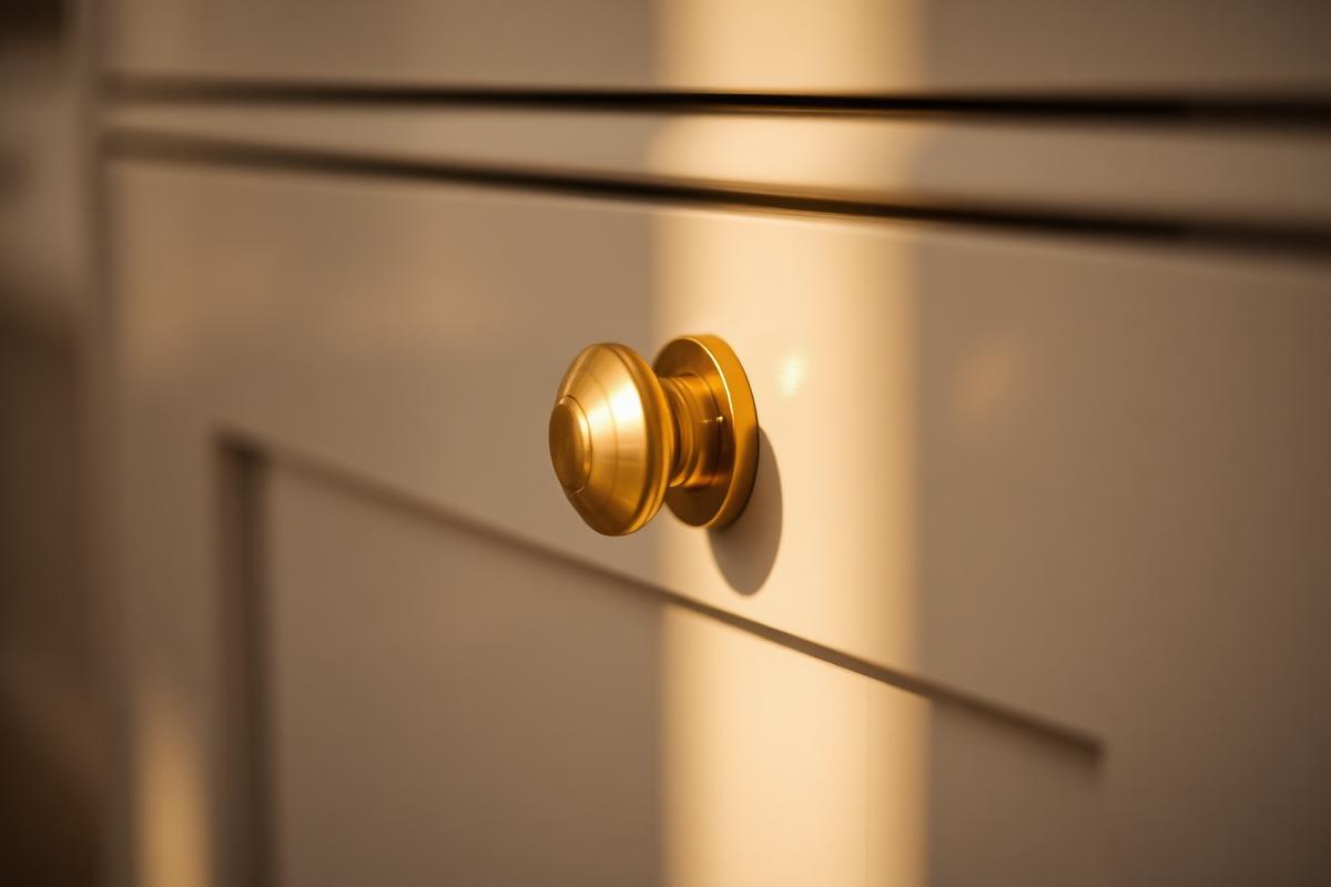 Cabinet hardware installed on a painted door