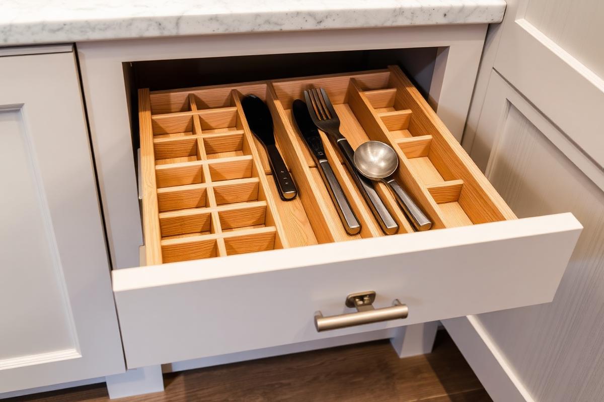 Cabinet interior with fitted storage dividers
