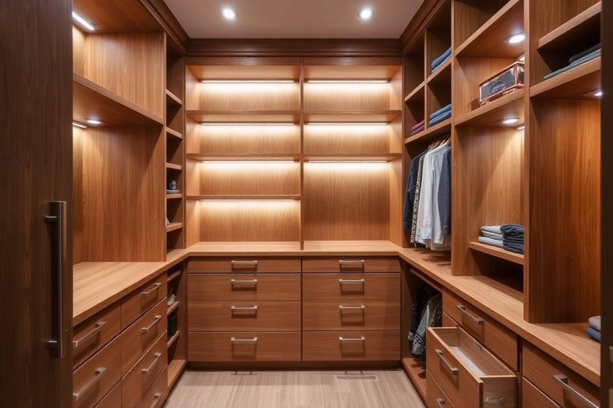 Closet interior with custom shelving